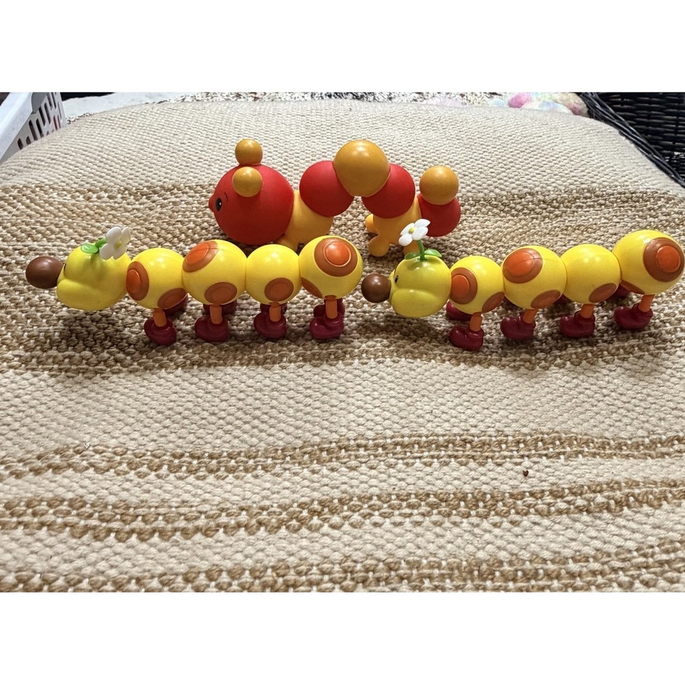 A Lot Of Three Super Nintendo Mario Wiggler Caterpillar Figures Collectible Toys